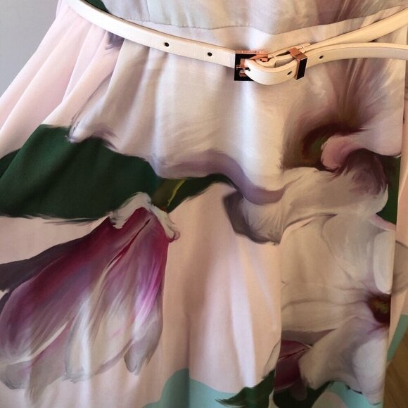 TED BAKER Bromlie Fit & Flare Flowy Dress Pink Magnolia Print TB Sz 4 is US 8-10 - Picture 10 of 16